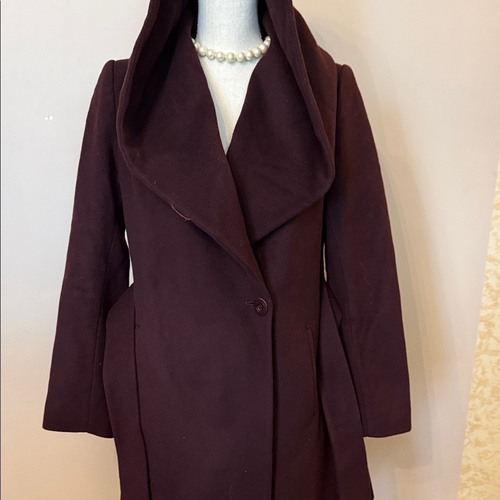 Trina Turk Hooded Swing Coat in Rich Burgundy - Picture 6 of 9